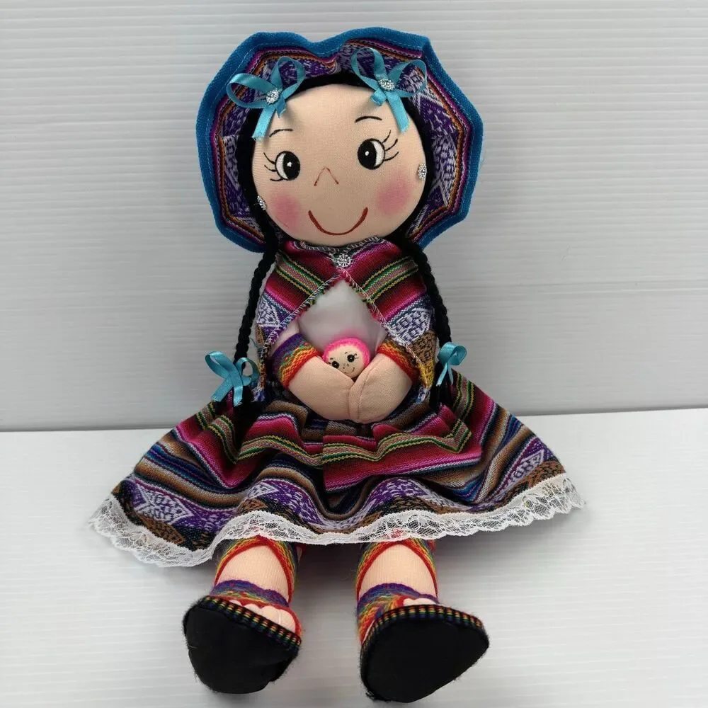 Peruvian Andean Cloth Doll Handmade Folk Art Textile Girl Figure Peru